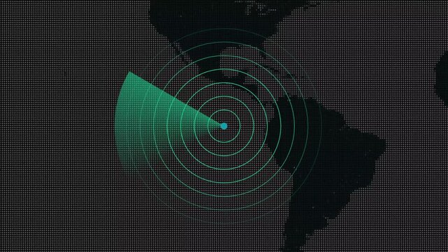 Radar screen loop with scanning beam circular grid.Futuristic radar screen interface displaying scanning sonar waves and ta data with digital