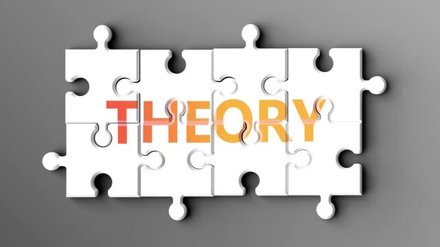 Theory being a complex topic - puzzle pieces with word theory coming together to make a whole. Theory made of many fitting parts, a compound subject.