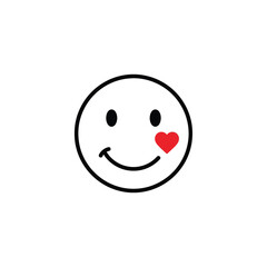 Obraz premium A simple white smiley face with a red heart symbol on its cheek, conveying love and happiness in a clean, minimalist design.