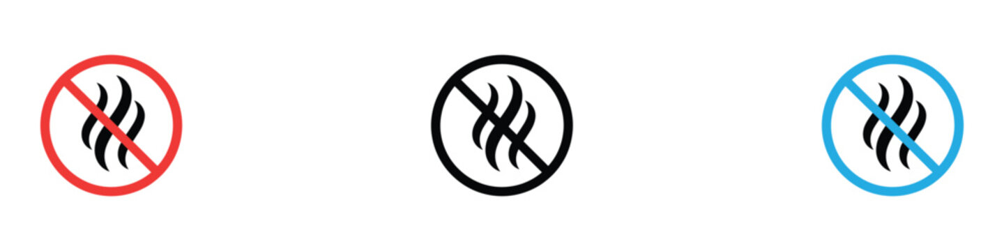 No odor and prohibited scent sign icon set. Fragrance free and air quality control warning symbols. Vector Illustration.