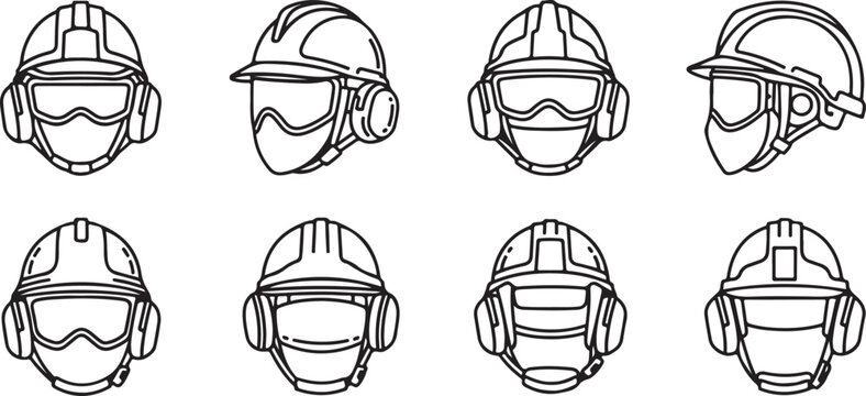 Line drawings of various human skulls in different angles Vector