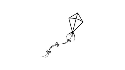 Minimalist hand-drawn black line vector icon of a diamond-shaped kite with a long tail and bows, isolated on a white background. Perfect for summer, childhood, and outdoor activity illustrations. © Uzzal