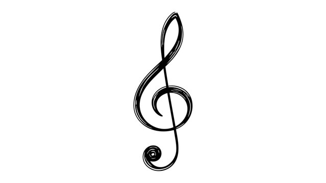 Elegant minimalist black line vector icon of a hand-drawn treble clef on a white background, a creative musical notation symbol illustration for artistic designs, scalable G-clef sketch for music.
