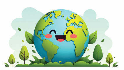 Fototapeta premium Eco friendly earth globe icon, green planet symbol, environmental awareness vector, smiling world illustration