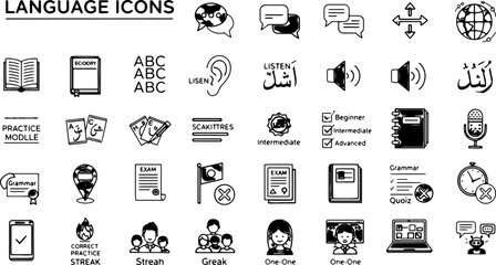 Black and white language icons. © Riazul