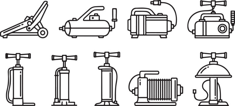 Various modes of transportation and light fixtures from different eras Vector