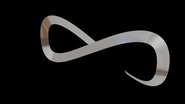 Silver chrome metallic infinity symbol loop animation on black background