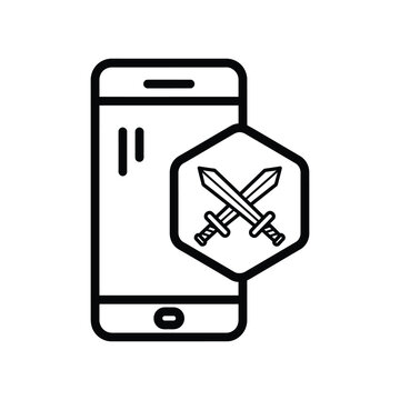 Minimalist black line icon of a professional police baton or tonfa nightstick for law enforcement and security services branding.