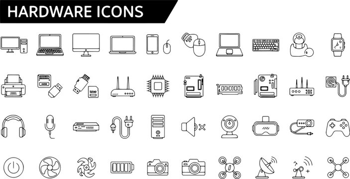 Collection of computer hardware icons.