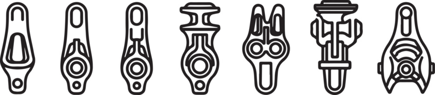 A collection of seven different types of wrenches laid out side by side Vector