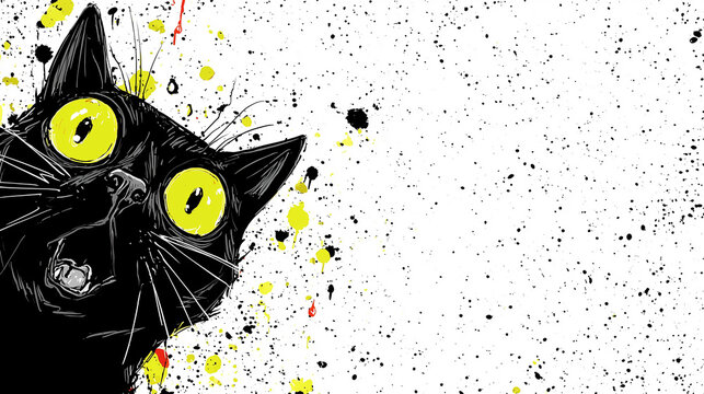 Crazy cat with an explosion of colored specks in the background