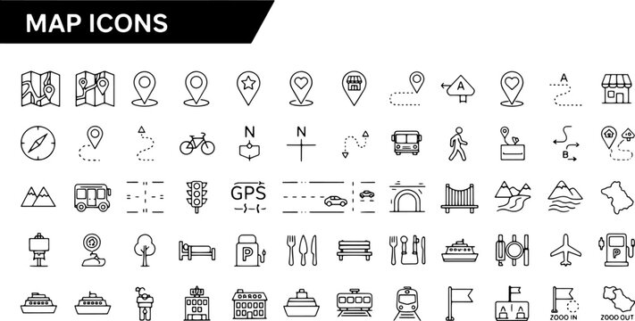Collection of various map icons.