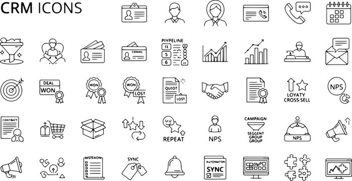CRM icons for business management.