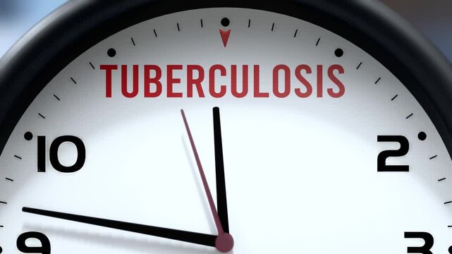 Tuberculosis that is going to happen soon. Upcoming tuberculosis, approaching in the near future. Tuberculosis almost here, in a short time - a clock symbolizes a reminder that tuberculosis is near.