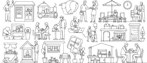 Fototapeta premium Set of vintage houses with trees vector illustration