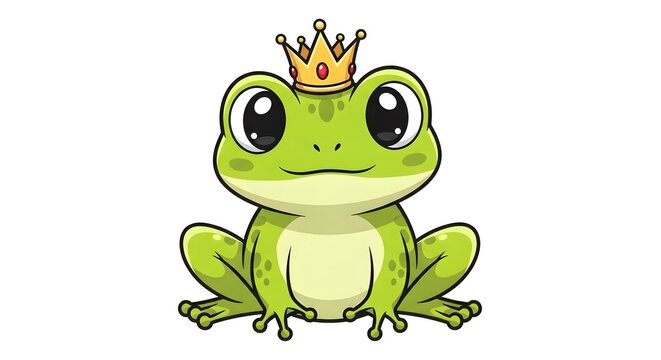 Cute cartoon frog king wearing a golden crown illustration.