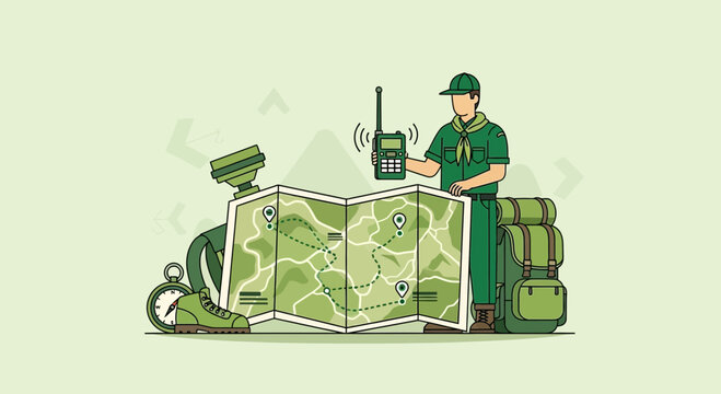 Scout Leader Navigating With Map And Radio Essential Outdoor Gear