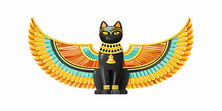 Ancient egyptian bastet goddess with outstretched wings digital illustration