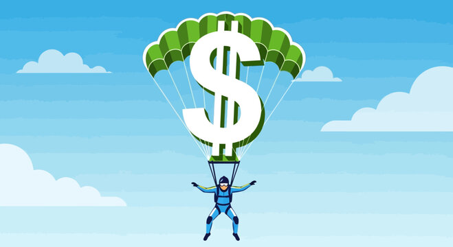 Skydiver Descends With A Giant Dollar Sign Parachute