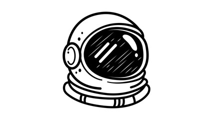 Minimalist black line vector icon of an astronaut helmet on a white background. Hand-drawn space helmet illustration for science and exploration projects. Scalable outline graphic element. © CHAMPA