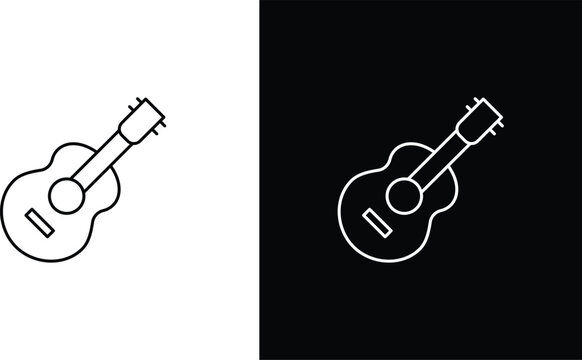 Guitar icon minimalist line art for music and instruments, Acoustic guitar outline vector symbol for web and apps, Simple string instrument graphic design element for musicians. Editable stroke.