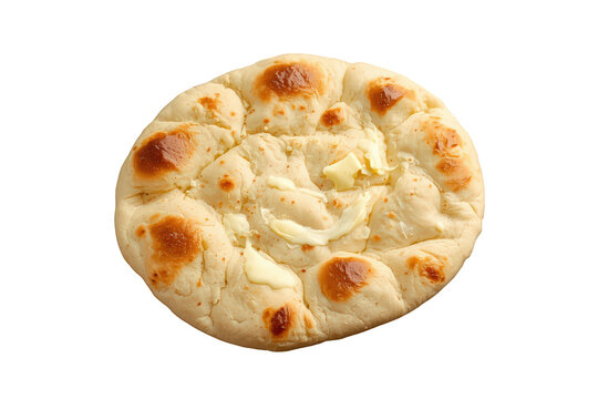 Naan bread with melting butter, delicious indian flatbread, freshly baked traditional roti for a meal, transparent background
