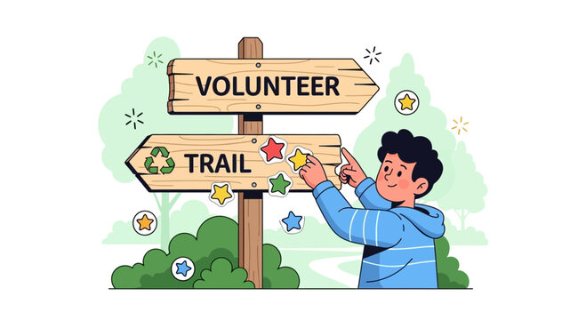 Trail Blazer Volunteer Choice Signpost And Joyful Young Person