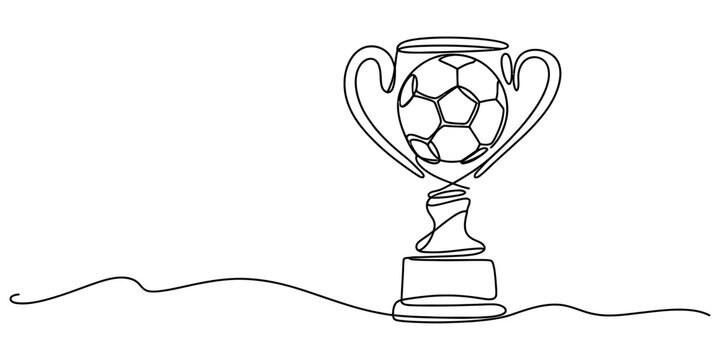 A continuous single line drawing of a football trophy cup depicting victory and achievement goals Vector, illustration