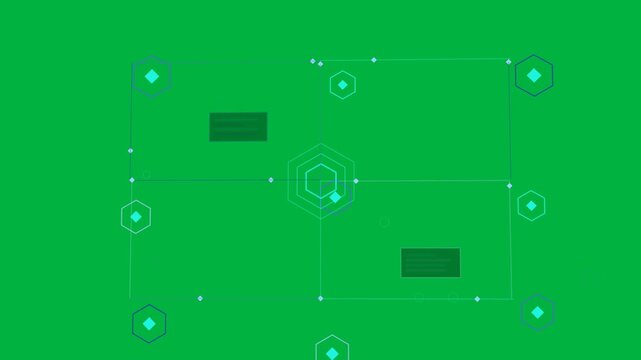 On start hub rings lighting marker orbiting panels fading showing data flow on transparent backdrop