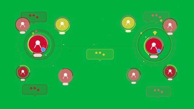 On start animation drawing link, clusters pulsing, yellow tag showing network on transparent canvas