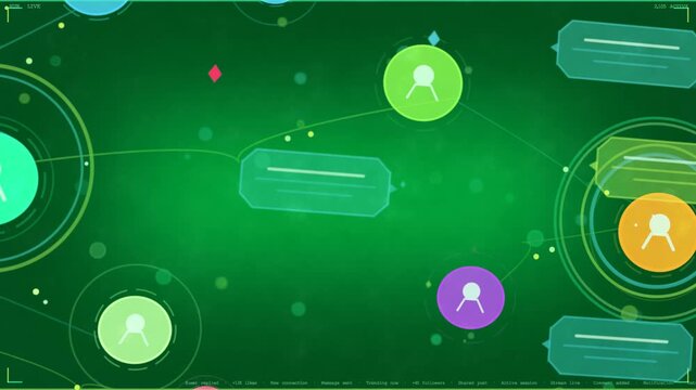 On message HUD animating nodes sliding chats sending diamonds showing flow transparent background