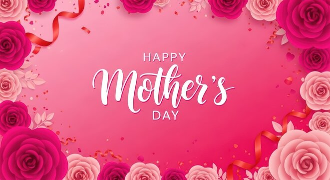 Happy mothers day pink gradient background roses