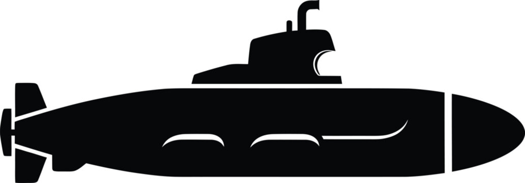 Silhouette submarine underwater vehicle with periscope vector illustration