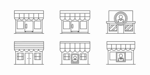 Naklejka premium Minimalist line art illustration of storefronts and shop facades