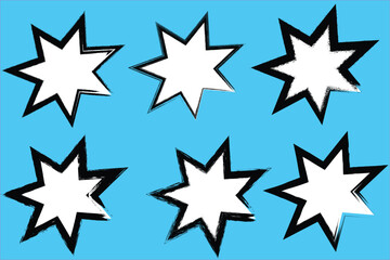 Obraz premium Six white stars with black outlines on a light blue background