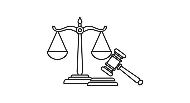 Law scale with gavel on desk symbolizing justice and legal judgment in a professional office setting with balance and authority