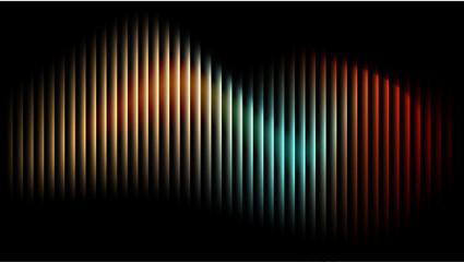 Futuristic audio waveform with glowing blue and orange neon lines on dark background © Airshare