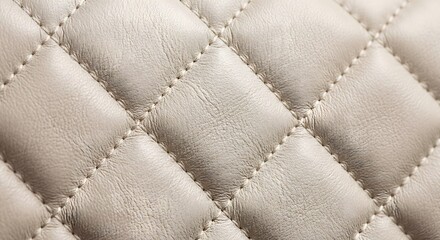 Fototapeta premium Close-up of luxurious quilted cream vegan leather texture with elegant diamond pattern and soft matte finish
