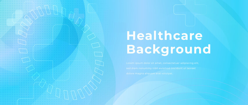 Cyan blue medical gradient background. Transparent crosses, subtle geometric shapes. Futuristic healthcare design. Soft light and clean layout for telemedicine, hospitals, digital health presentations
