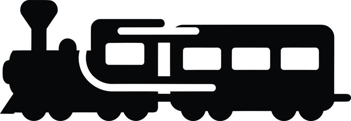 Silhouette classic steam locomotive with passenger wagon cartoon train vector illustration © Pixel Box