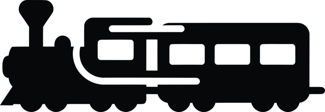 Silhouette classic steam locomotive with passenger wagon cartoon train vector illustration