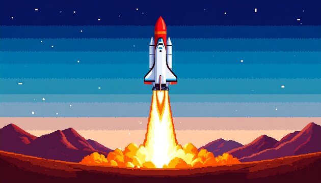 Pixel art rocket launch into space (2)