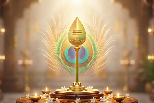 Murugan Vel with Peacock Aura &ndash; Divine Harmony Spiritual Background