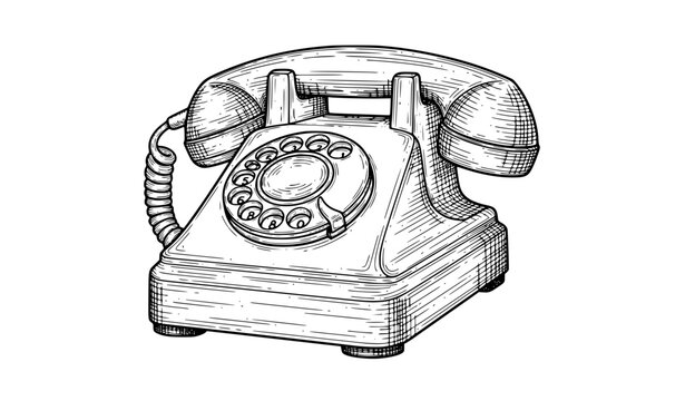 Retro rotary telephone hand drawn engraved sketch vector illustration