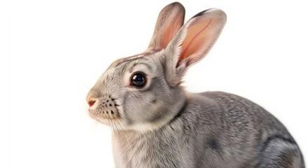 Obraz premium Gentle gray rabbit animal portrait featuring long ears and soft coat captured in premium isolated studio lighting composition on white background