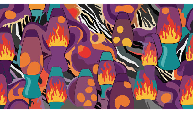 Psychedelic Retro Seamless Backgrounds Lava Lamp and Zebra Pattern Vector