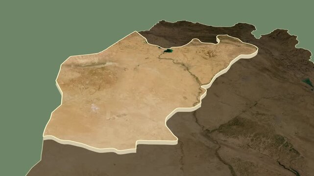 Ninawa Governorate (Nineveh), Iraq - extrusion on map.