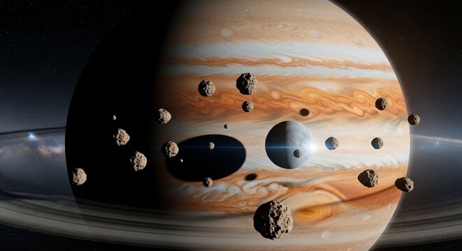 Planet jupiter asteroids space