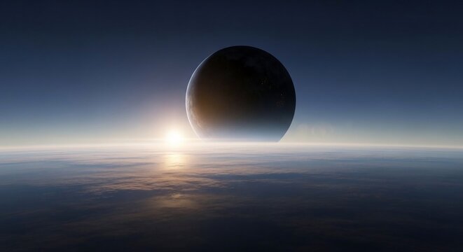 Planet rising over horizon