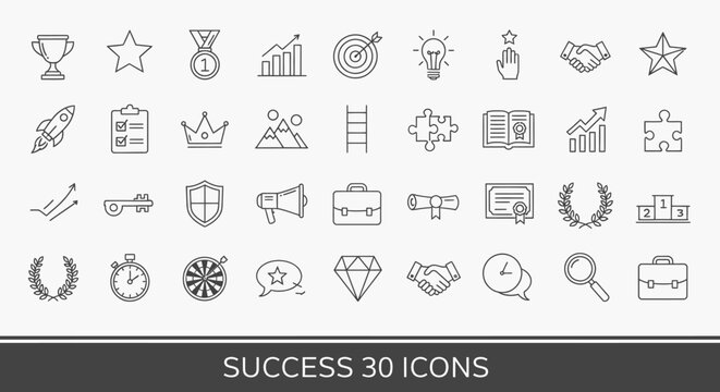 Collection of success icons graphics.
